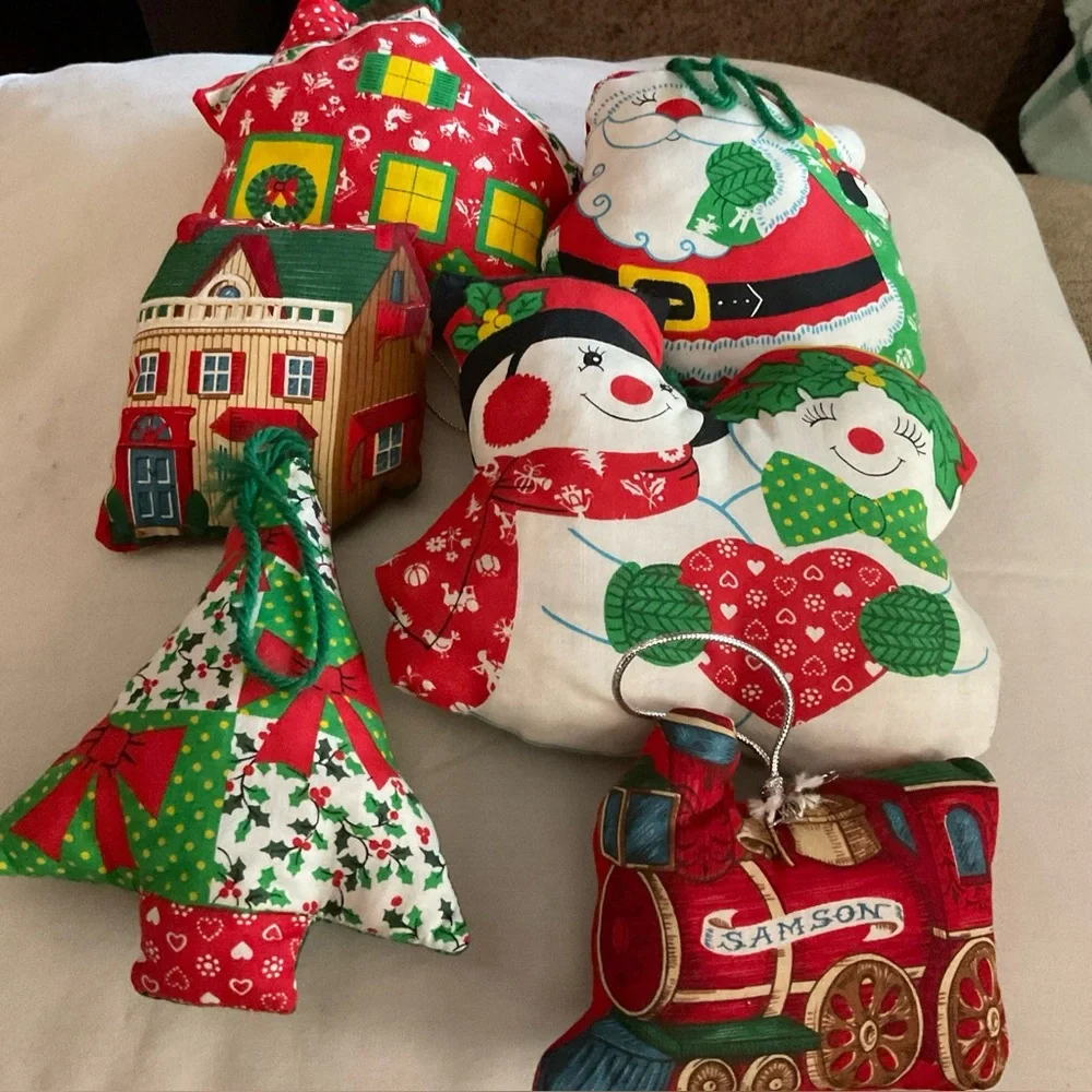 vintage stuffed handmade sewn christmas ornaments set of 6